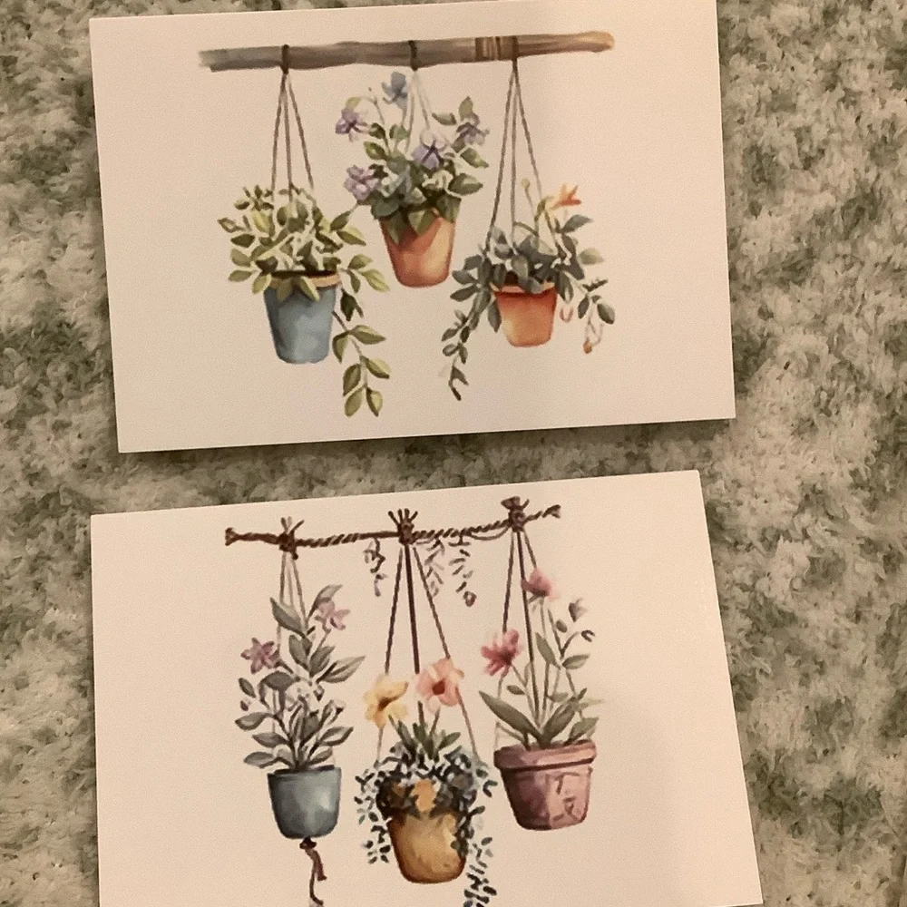 Hanging Plants Watercolor Note Cards Greeting Cards Set of 6 NWT Handcrafted - Picture 10 of 16